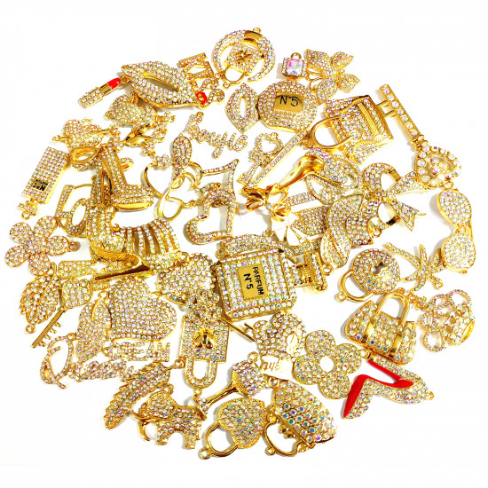 50pcs alloy  gold clear ab charms D00005