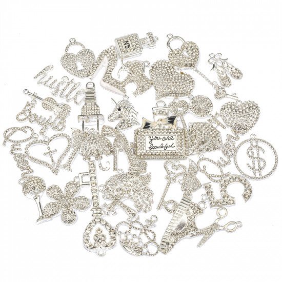 35pcs mixed clear silver charms set D000017