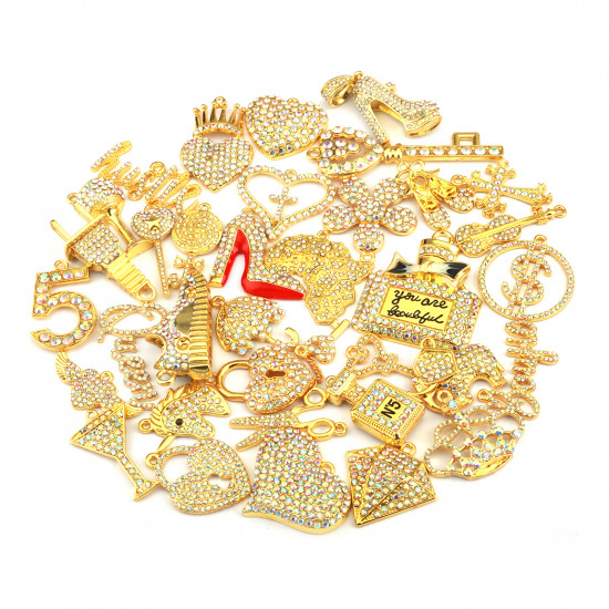 35pcs mixed clear AB gold charms set D000012