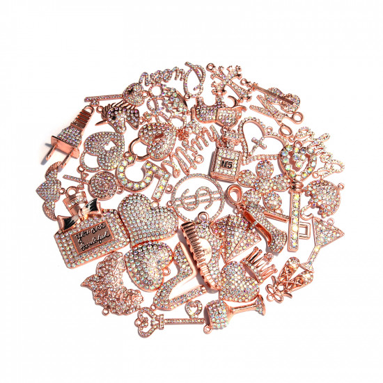 35pcs mixed clear AB rose gold charms set D000014